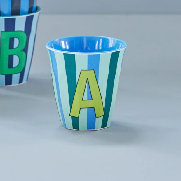 rice Mittelgroßer Buchstabenbecher - Blau - A - Stripes 250ml