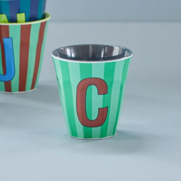 rice Mittelgroßer Buchstabenbecher - Grün- C - Stripes 250ml