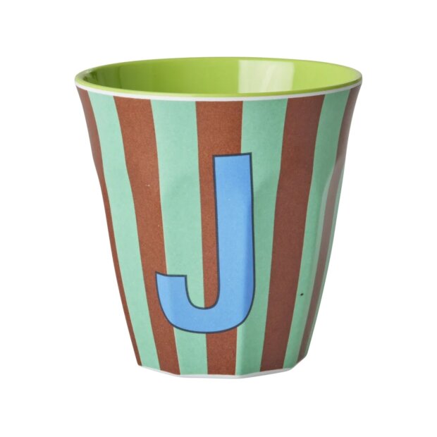 rice Mittelgroßer Buchstabenbecher - Mint - J - Stripes 250ml