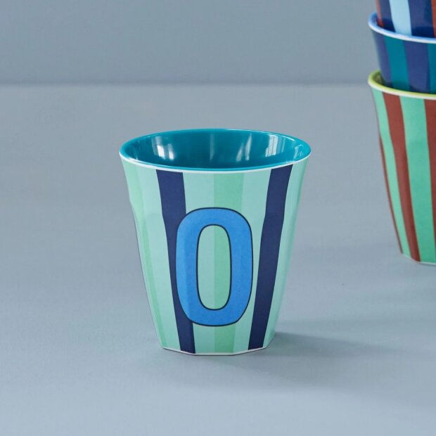 rice Mittelgroßer Buchstabenbecher - Blau - O - Stripes 250ml