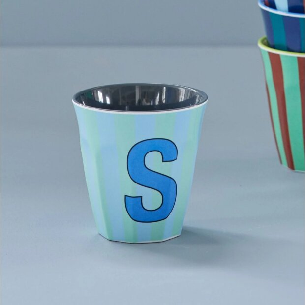 rice Mittelgroßer Buchstabenbecher - Blau - S - Stripes 250ml
