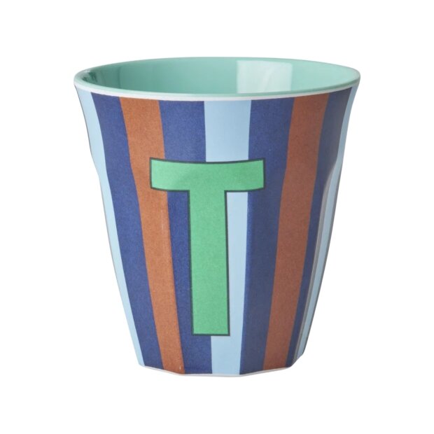 rice Mittelgroßer Buchstabenbecher - Blau - T - Stripes 250ml