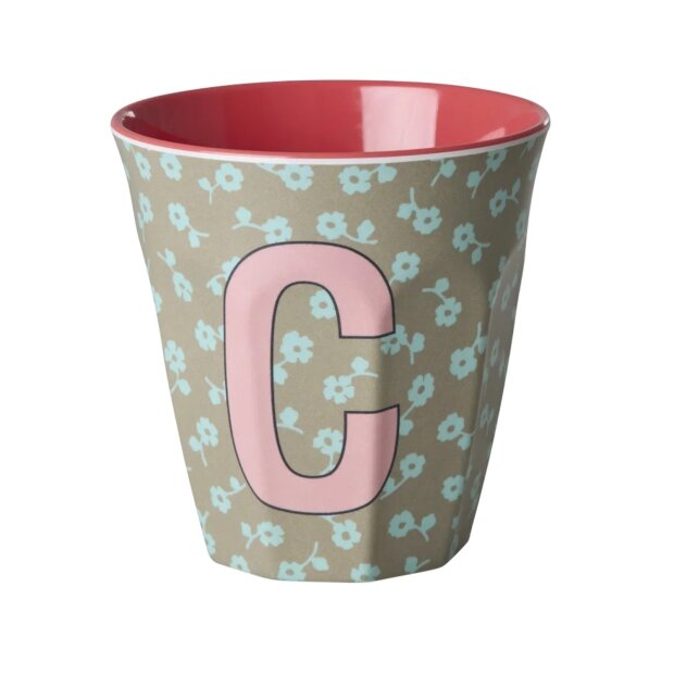 rice Mittelgroßer Buchstabenbecher - Dunkles Sand - C - Flowers 250ml