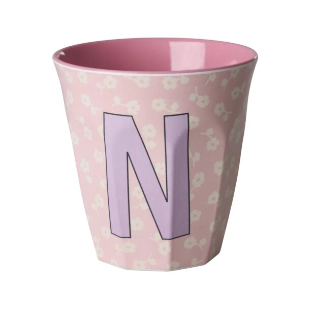rice Mittelgroßer Buchstabenbecher - Hellrosa - N - Flowers 250ml