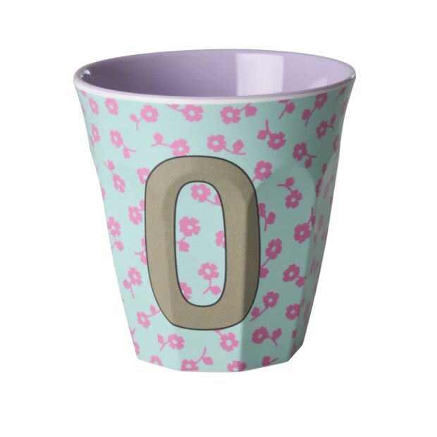 rice Mittelgroßer Buchstabenbecher - Hellblau - O - Flowers 250ml