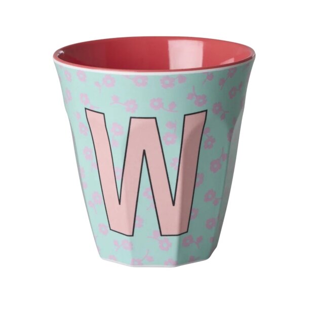 rice Mittelgroßer Buchstabenbecher - Hellblau - W - Flowers 250ml