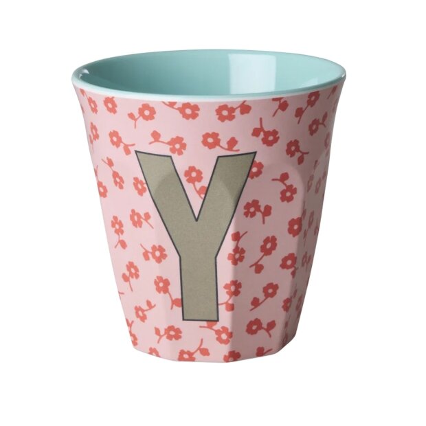 rice Mittelgroßer Buchstabenbecher - Pink - Y - Flowers 250ml