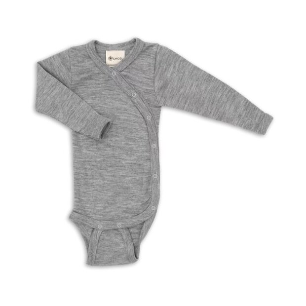 Engel Natur Wolle Seide Baby Wickelbody langarm, GOTS - hellgrau melange
