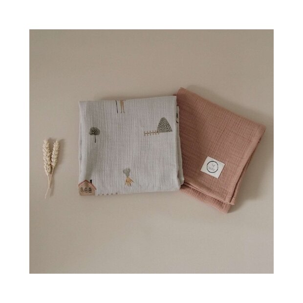cosy roots Organic Muslin Swaddle Set - Little Farm Walnut