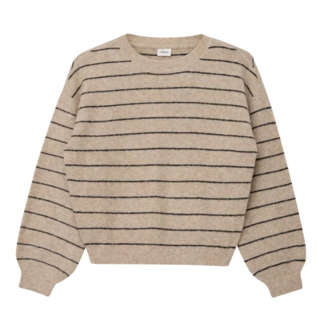 S.Oliver Strickpullover mit Streifenmuster im Loose Fit - light beige melange knitted stripe