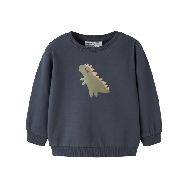 name it - Baby angerauter Sweat Pullover - Ombre Blue Dinos
