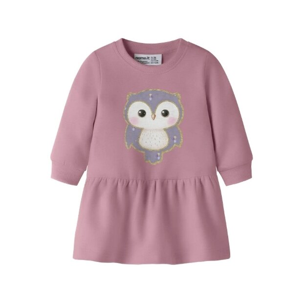 name it - Baby angerautes Kleid Eule - lilas rosa