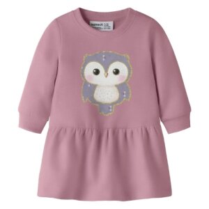 name it - Baby angerautes Kleid Eule - lilas rosa