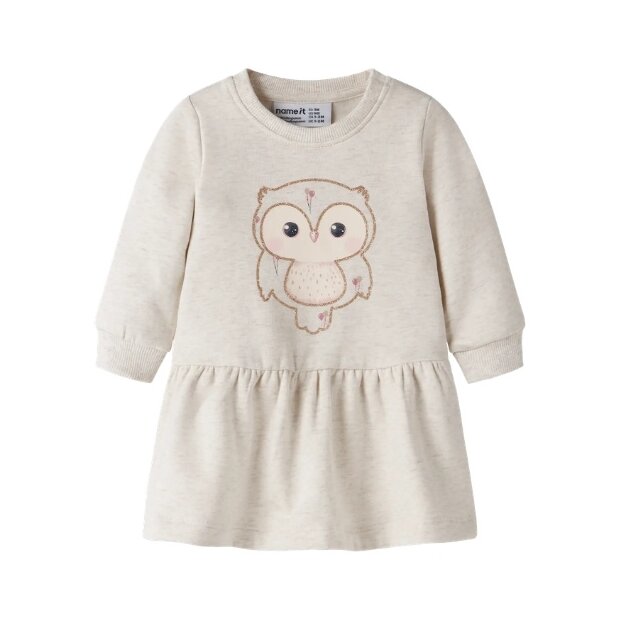 name it - Baby angerautes Kleid Eule - Peyote Melange