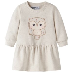 name it - Baby angerautes Kleid Eule - Peyote Melange