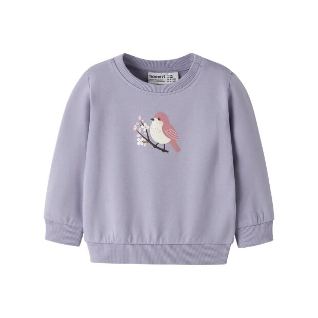 name it - Baby angerauter Pullover Heirloom Lilac Birds