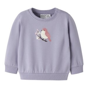 name it - Baby angerauter Pullover Heirloom Lilac Birds