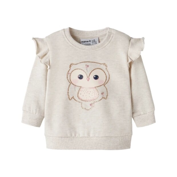 name it - Baby angerauter Pullover Eule Peyote Melange