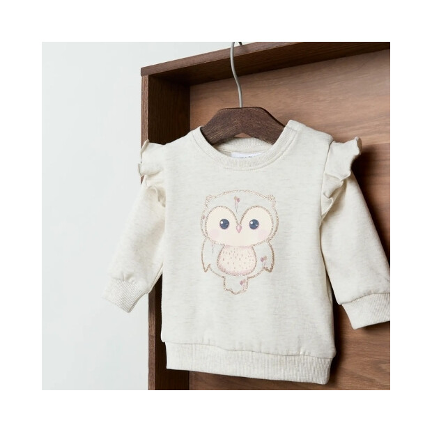 name it - Baby angerauter Pullover Eule Peyote Melange