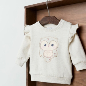 name it - Baby angerauter Pullover Eule Peyote Melange