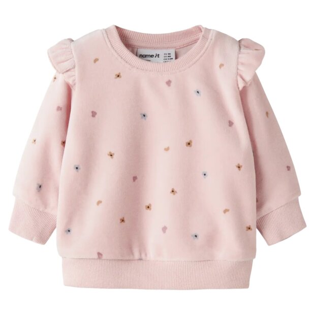 name it - Baby Velour Pullouver Blümchen Lotus