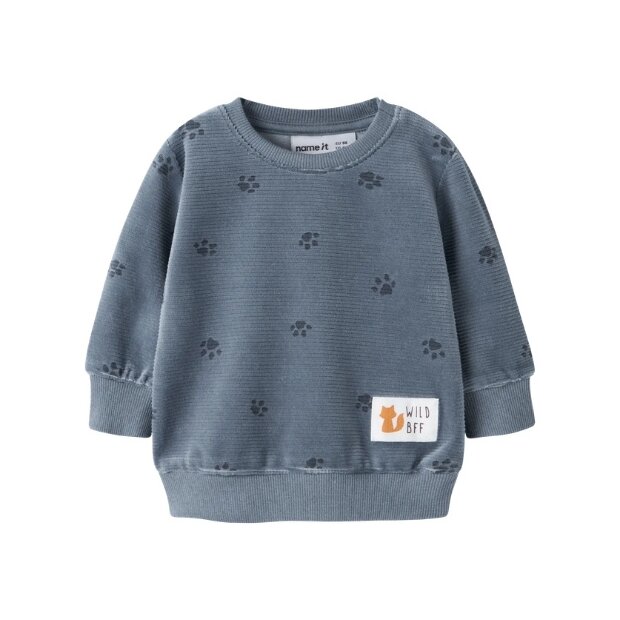 name it - Baby Velour Pullouver Tatzen Blue Mirage