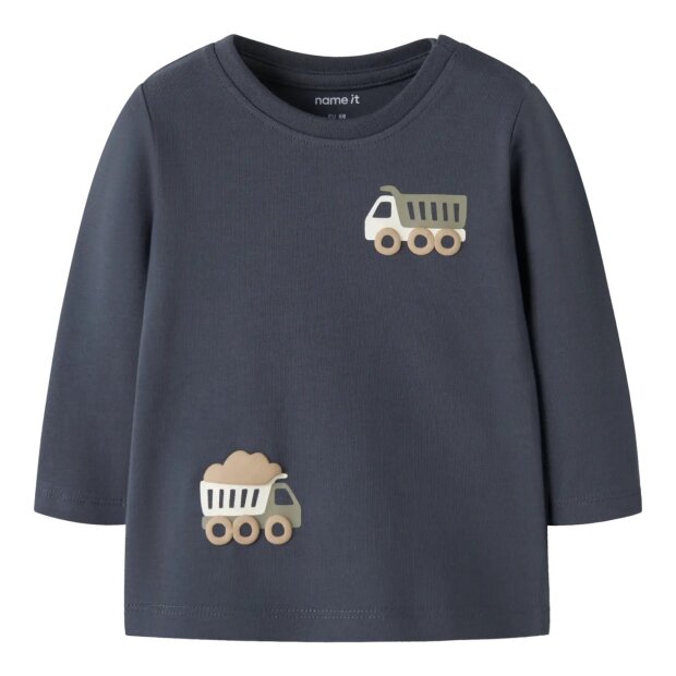 name it - Baby langarm Shirt Ombre Blue Trucks