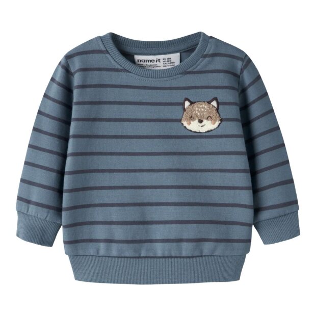 name it - Baby angerauter Pullouver Streifen - Fuchs Blue Mirage