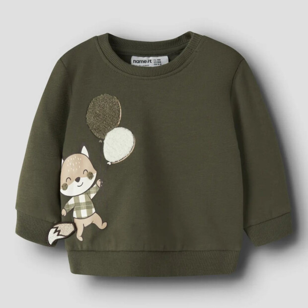 name it - Baby angerauter Pullover Fuchs - Olive Night