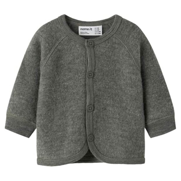 name it - 100% Merinowolle Baby Cardigan Jacke - Mulled Basil