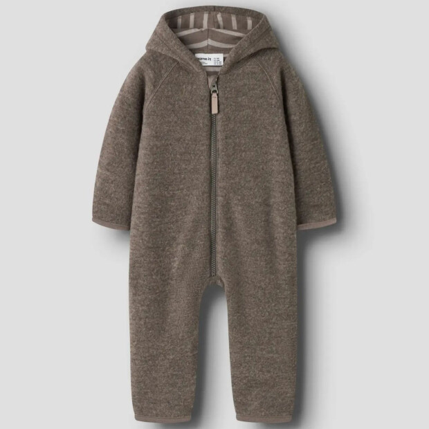 name it - 100% Merinowolle Baby Overall mit Kapuze - Morel