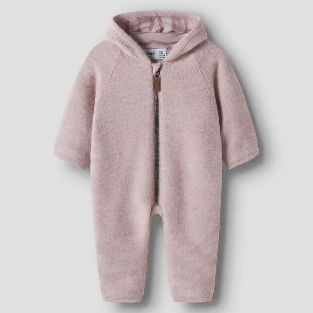 name it - 100% Merinowolle Baby Overall mit Kapuze - Violet Ice