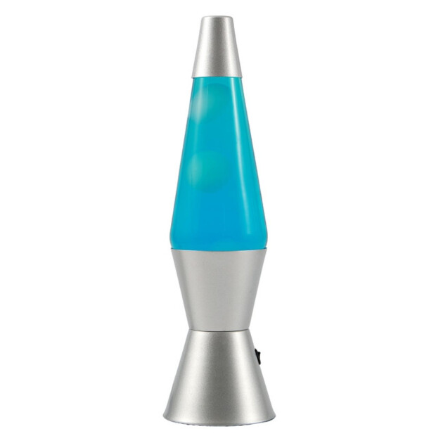 iTotal Lava Lampe Spaceship LED - mit silbernem Sockel, blauer Flüssigkeit und weißem Wachs