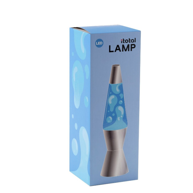 iTotal Lava Lampe Spaceship LED - mit silbernem Sockel, blauer Flüssigkeit und weißem Wachs