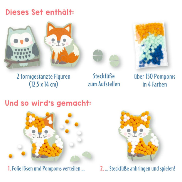 Coppenrath Mein kleines Bastelset: Pompom-Figuren (Eule/Fuchs) - Mini Künstler