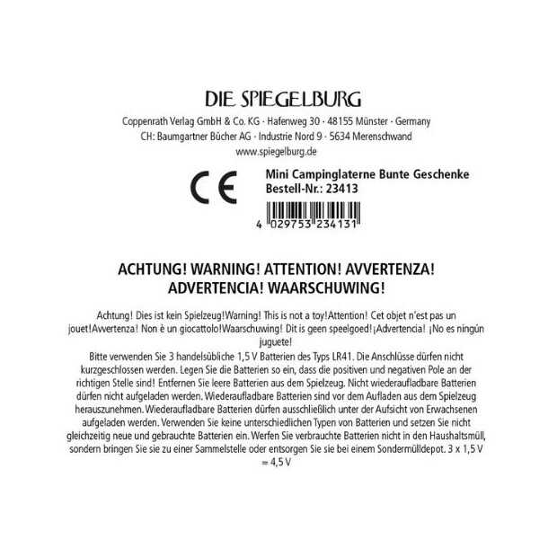Coppenrath Die Spiegelburg Mini Campinglaterne - Bunte Geschenke