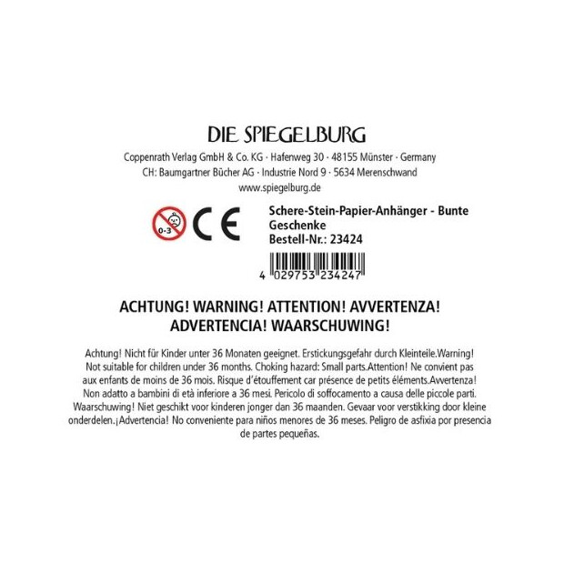 Coppenrath Die Spiegelburg Schere-Stein-Papier-Anhänger  - Bunte Geschenke