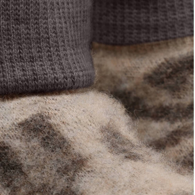 HUTTEliHUT 100% Wolle Baby-Footies - Camel Melange Leopard