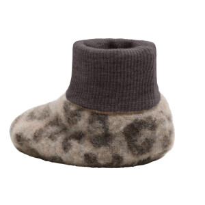 HUTTEliHUT 100% Wolle Baby-Footies - Camel Melange Leopard