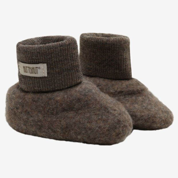 HUTTEliHUT 100% Wolle Baby-Footies - Brown Melange