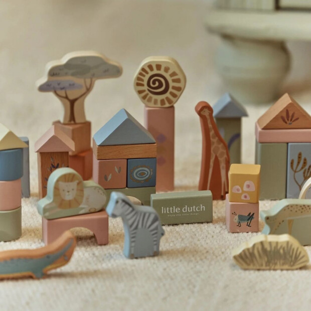 Little Dutch Holz Bausteine - Safari Friends grün