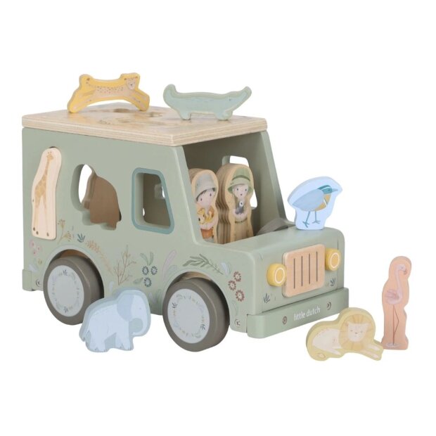 Little Dutch Holz Form Sortierer Safariauto - Safari Friends grün