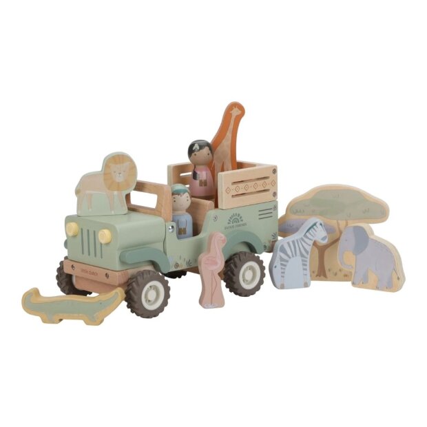 Little Dutch Holz Safariauto mit Tieren - Safari Friends grün