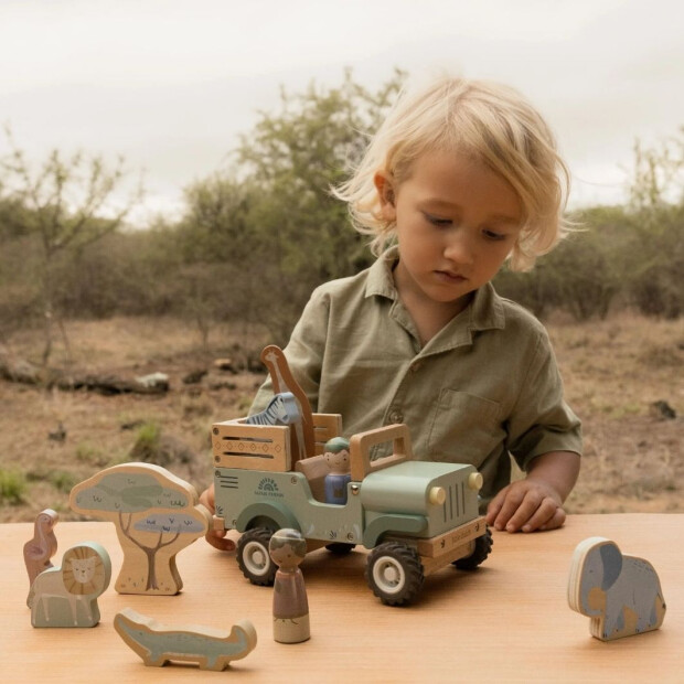 Little Dutch Holz Safariauto mit Tieren - Safari Friends grün