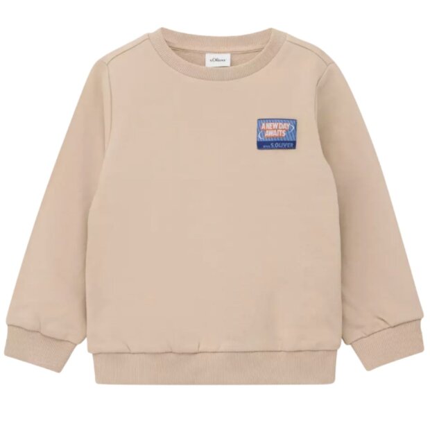 S.Oliver Sweatshirt Rundhals Sweatshirt mit Patch und Rückenprint - brown
