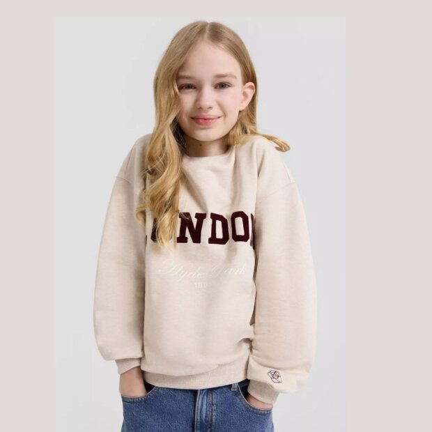 S.Oliver Oversize-Sweatshirt mit Stickerei und Flockprint inside brushed - soft beige melange