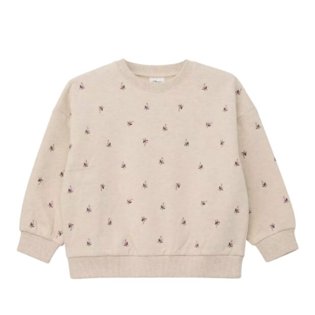 S.Oliver Oversize-Sweatshirt mit floraler Stickerei - inside brushed - light beige melange