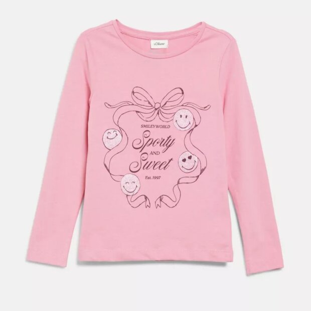 S.Oliver Smiley® Shirt langarm mit Glitzerprint - dark rose