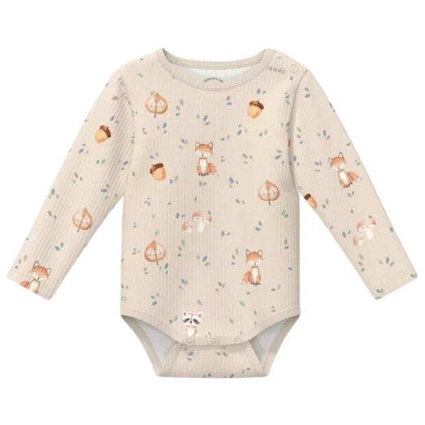 S.Oliver Baby T-Shirt Body mit All-over-Print mit Rippstruktur - Fuchs helles beige