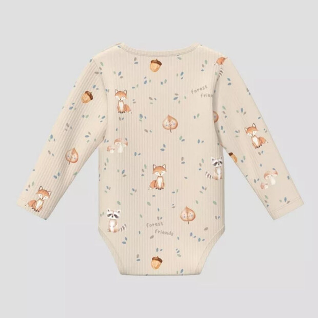 S.Oliver Baby T-Shirt Body mit All-over-Print mit Rippstruktur - Fuchs helles beige